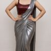 Grey Coloured Lycra Blend Saree With Blouse