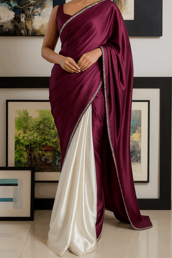 Exquisite Stylish Satin Sari with Unstiched Blouse Piece