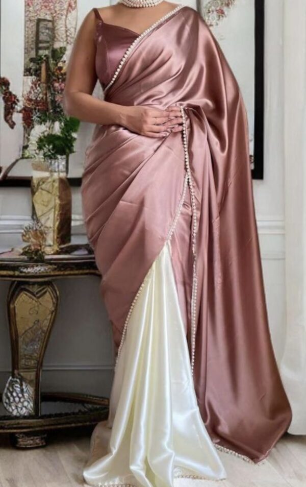 Exquisite Stylish Satin Saree with Unstitched Blouse - Image 2