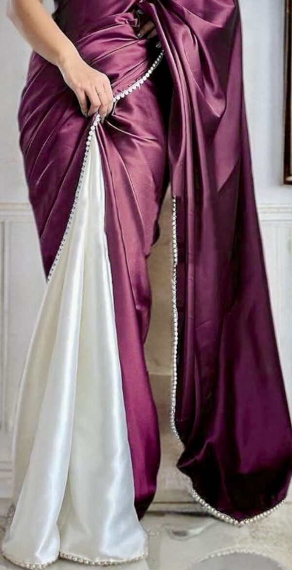 Exquisite Stylish Satin Sari with Unstiched Blouse Piece - Image 4