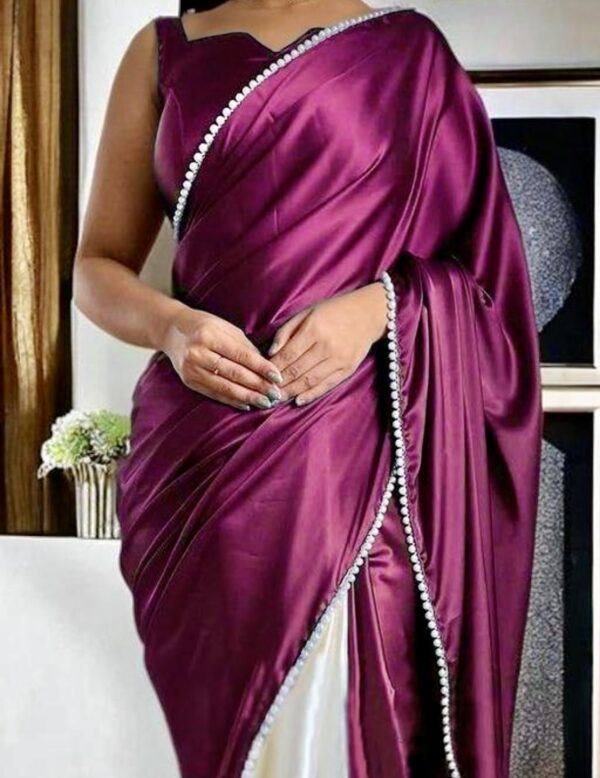 Exquisite Stylish Satin Sari with Unstiched Blouse Piece - Image 3