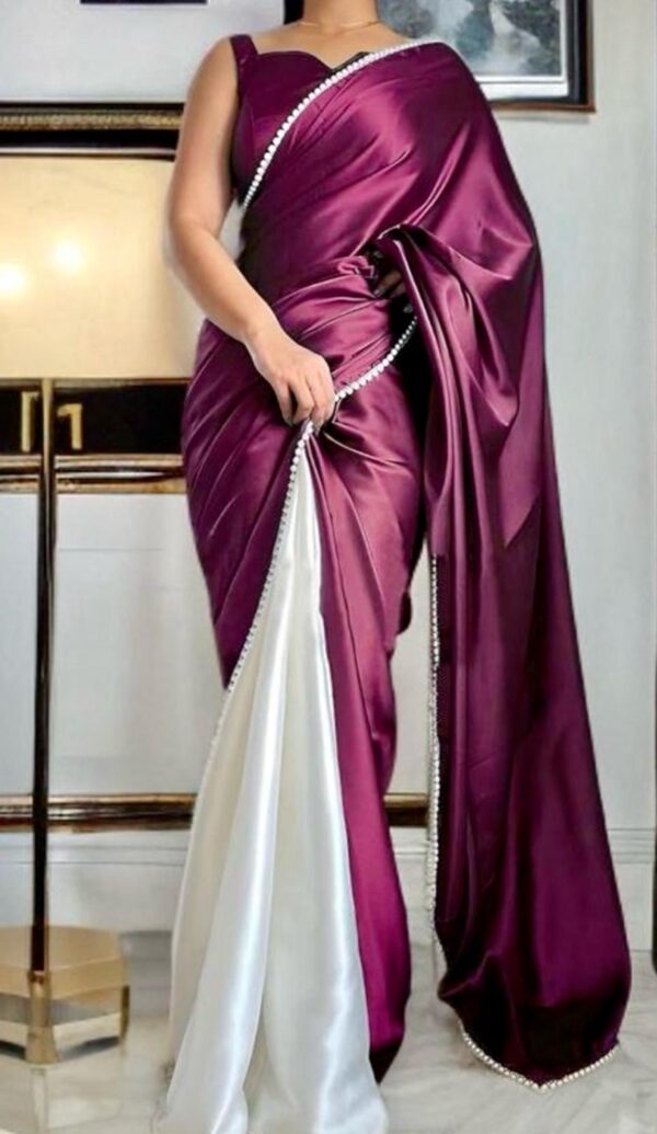 Exquisite Stylish Satin Sari with Unstiched Blouse Piece - Image 2
