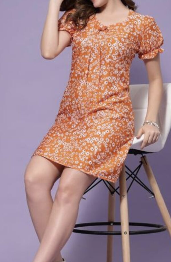 Summer's Floral Round Neck Orange Dresses