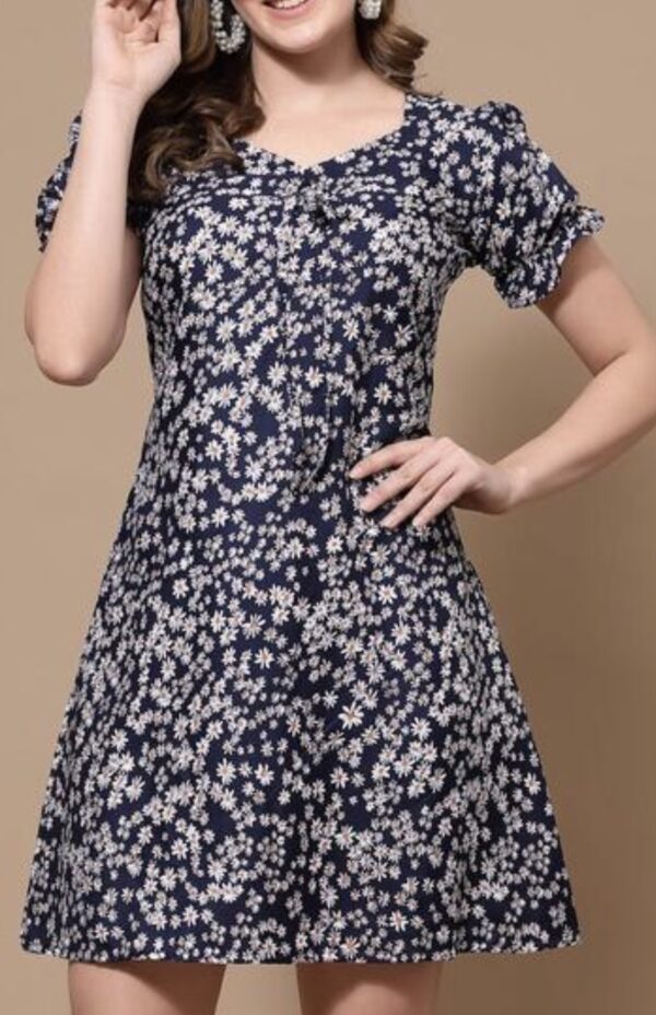 Summer’s Floral Round Neck Grey Dresses - Image 2