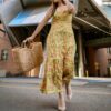 Rayon Printed Stylish yellow multicolor Dress For Women/Girls