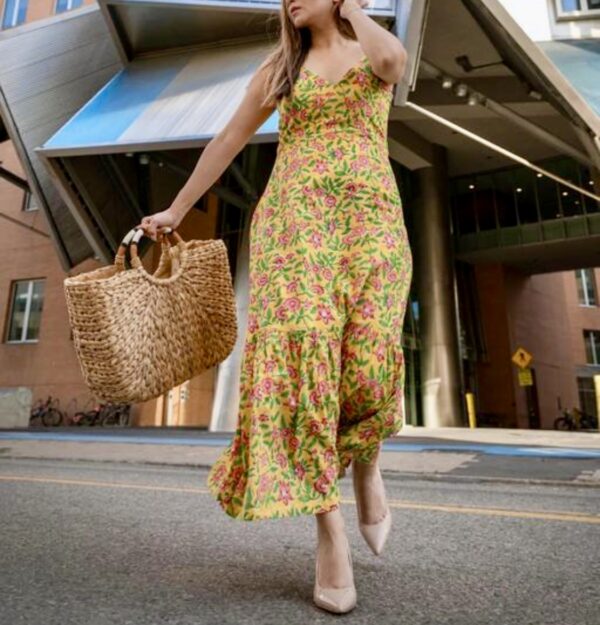 Rayon Printed Stylish yellow multicolor Dress For Women/Girls